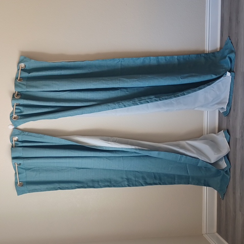 SET OF 2 Pier 1 Curtain Panels Floor Length Lined with Metal Grommets Teal 54x85
